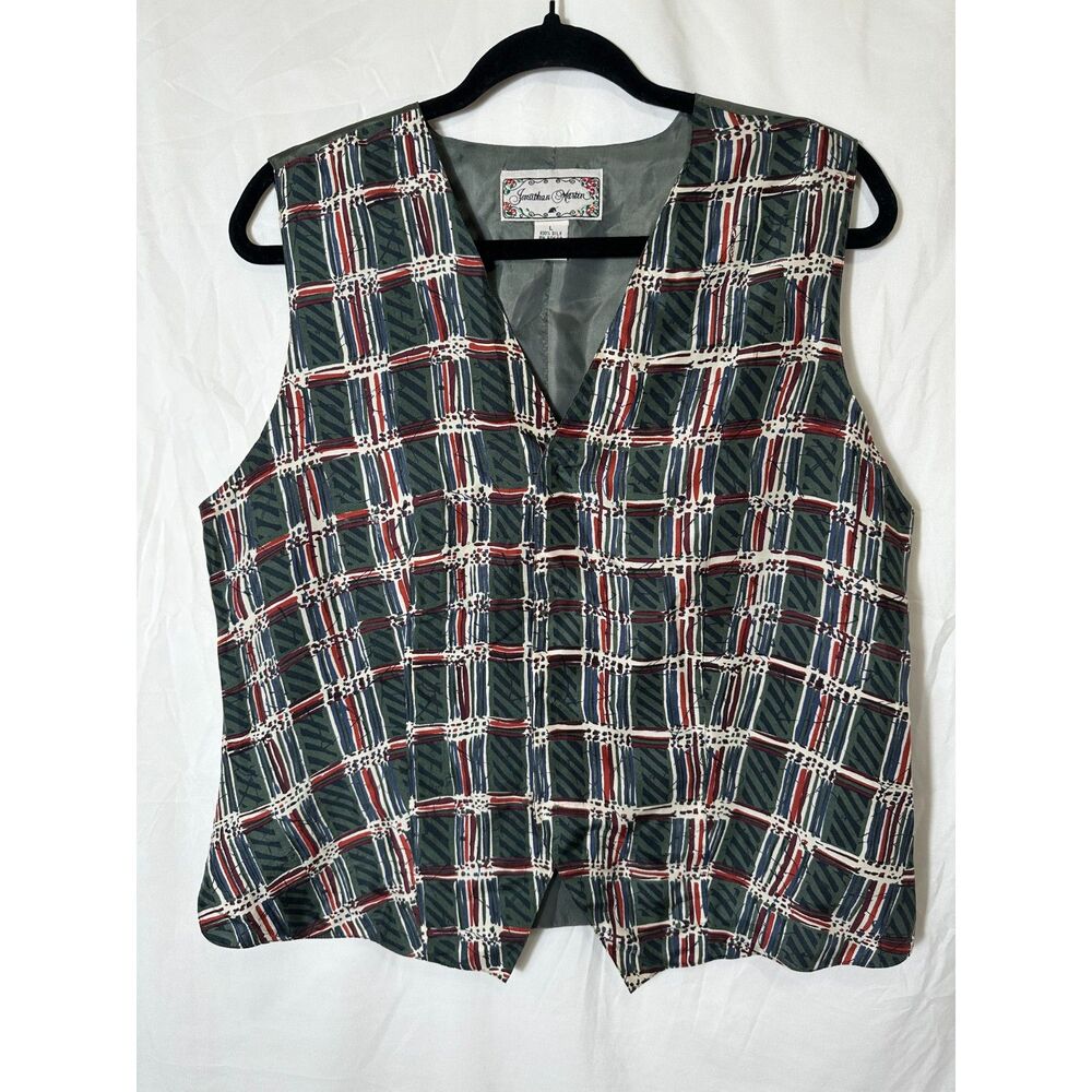 Jonathan Martin Vintage Women's Silk Vest Size L Plaid Design Career